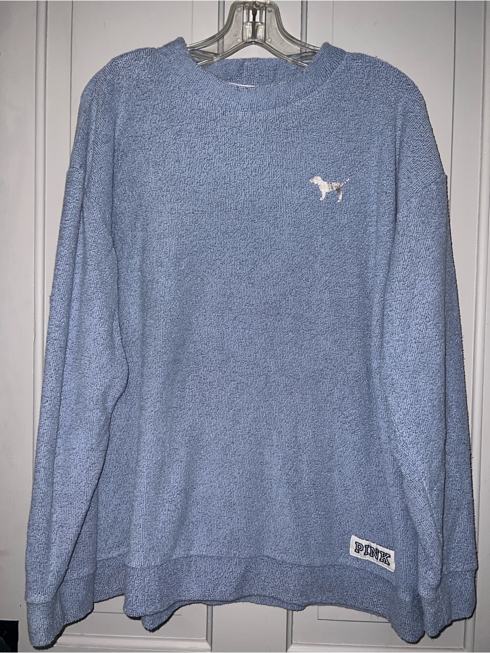 VS PINK blue Terry Pullover Silver Dog Large
